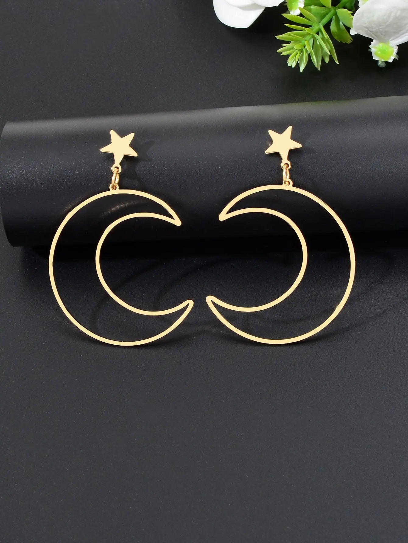Hollow Out Large Moon Pendant Earrings Celestial Statement Jewelry Holiday Gift Feelontop Jewellery