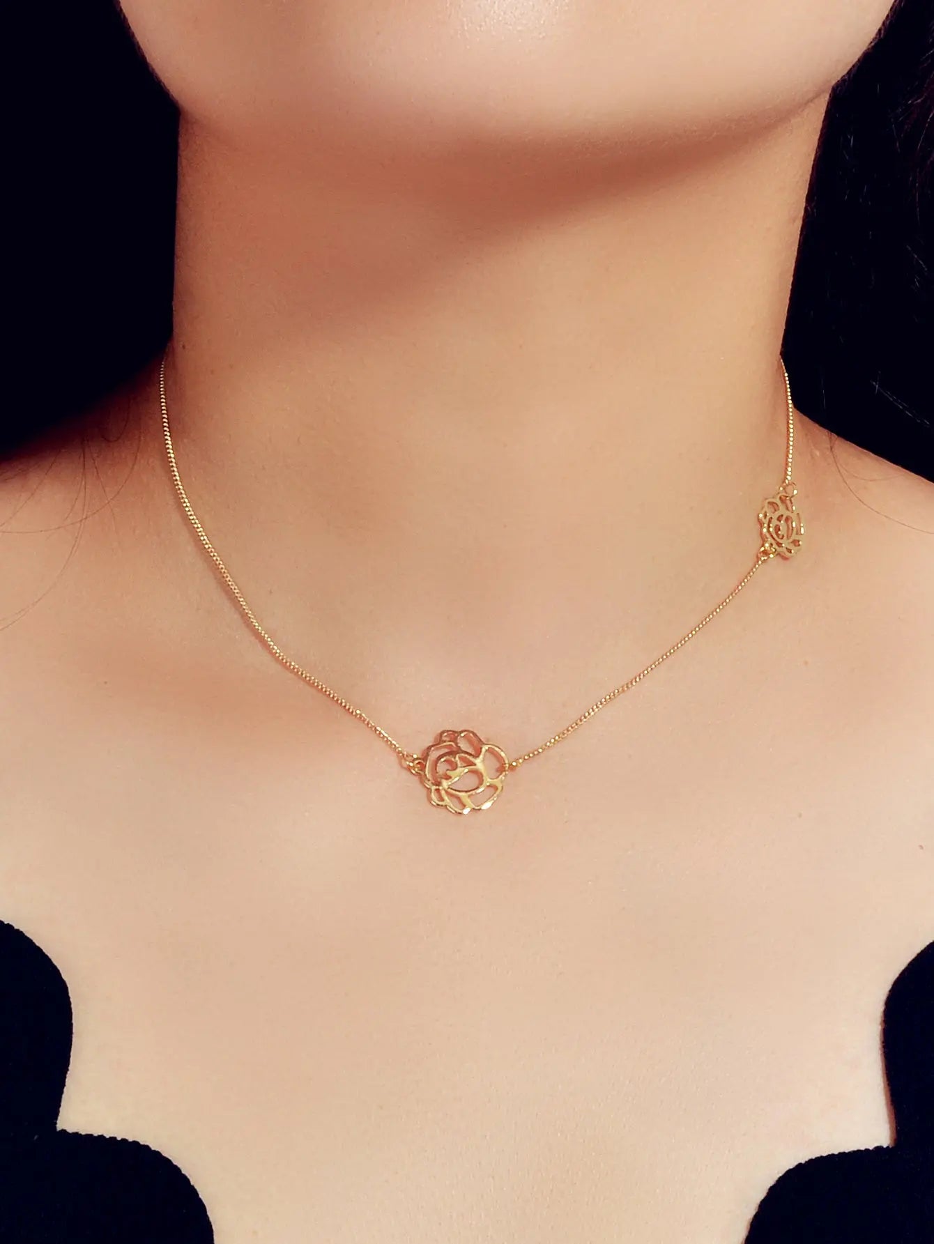 Retro Black Gold Chain Flower Collar Necklace Women Short Choker Accessories Feelontop Jewellery