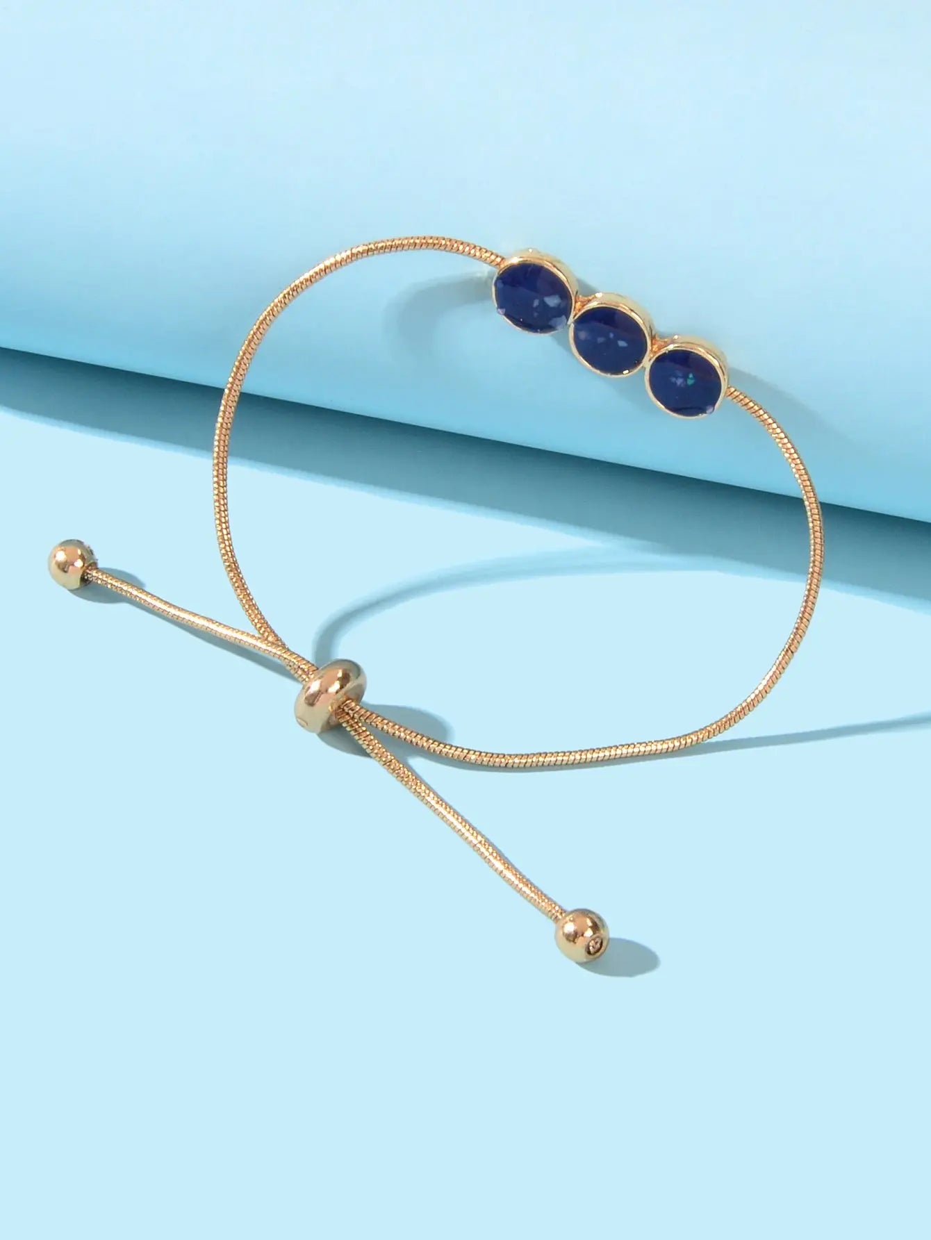 Female Jewellery Blue Enamel Round Gold Chain Adjustable Women Bracelet Bangle Feelontop Jewellery