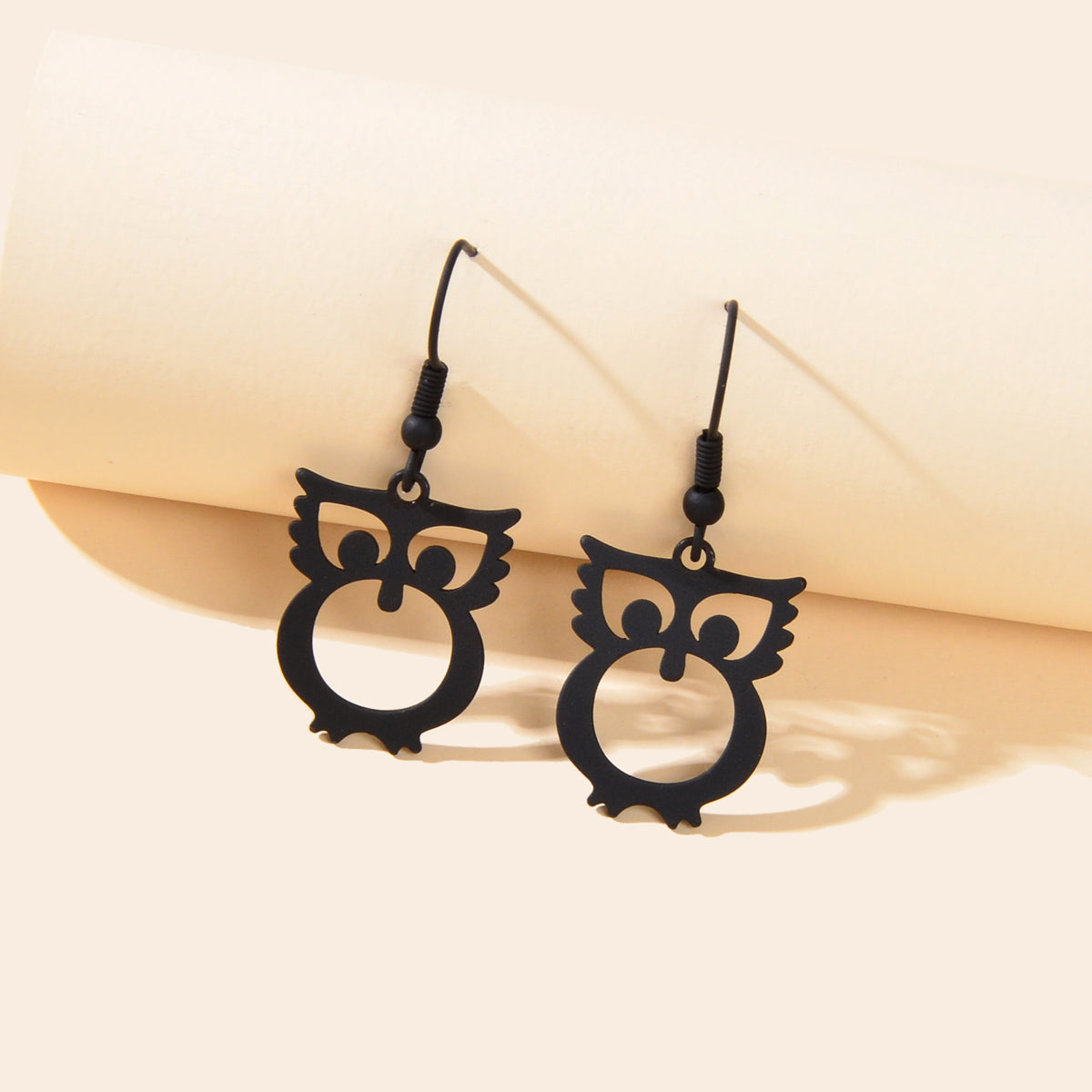 Black Hollow out Minimalist Cute Owl Dangle Hook Earrings Animal Pendant Jewelry Feelontop Jewellery
