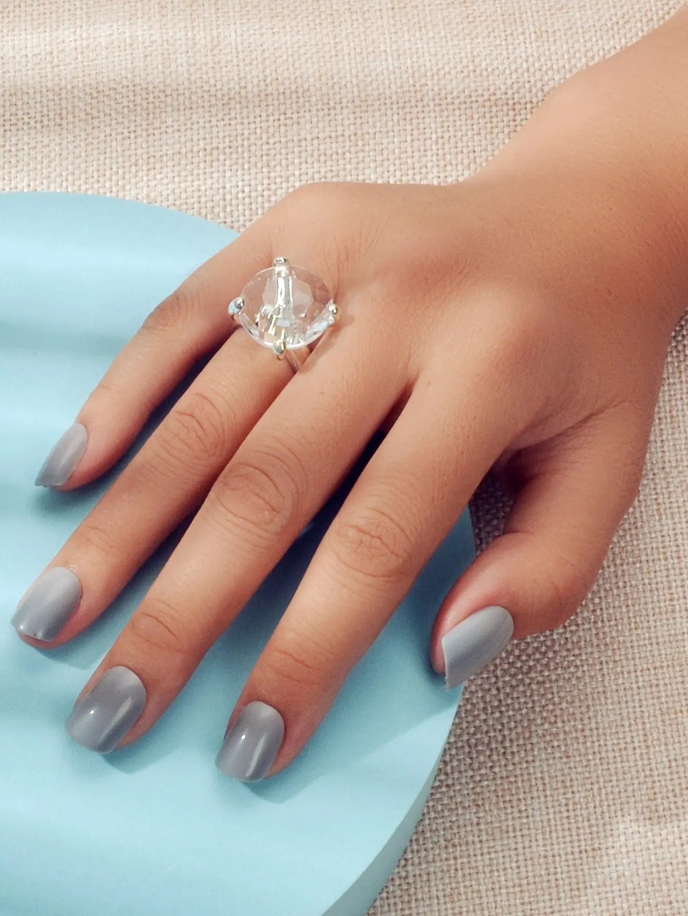 Perfect Engagement Gift Big Transparent Simulated Crystal Finger Ring Women Band Feelontop Jewellery