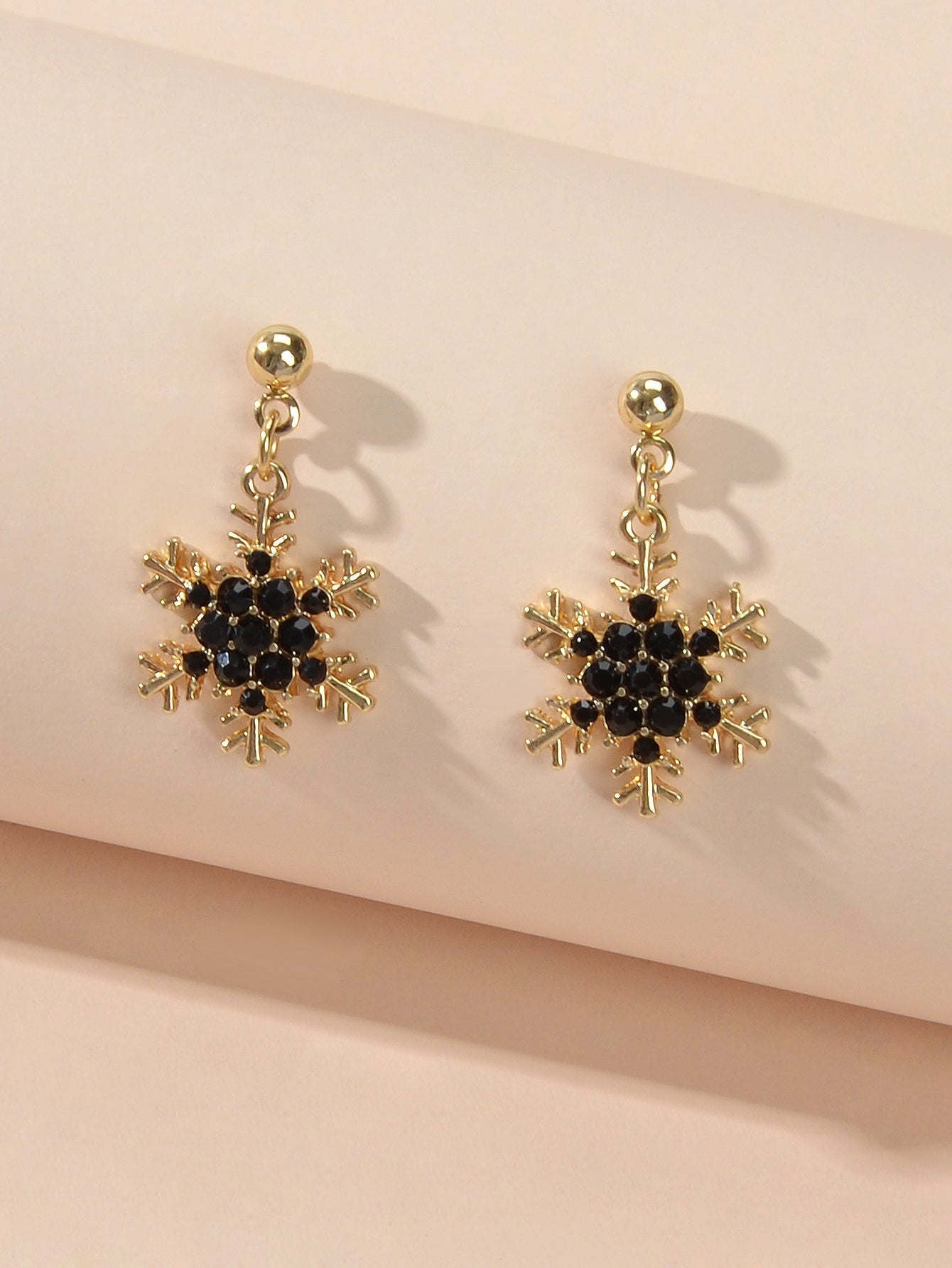 Dainty Gifts for Women Red Black Rhinestone Gold Snowflake Dangle Party Earrings Feelontop Jewellery