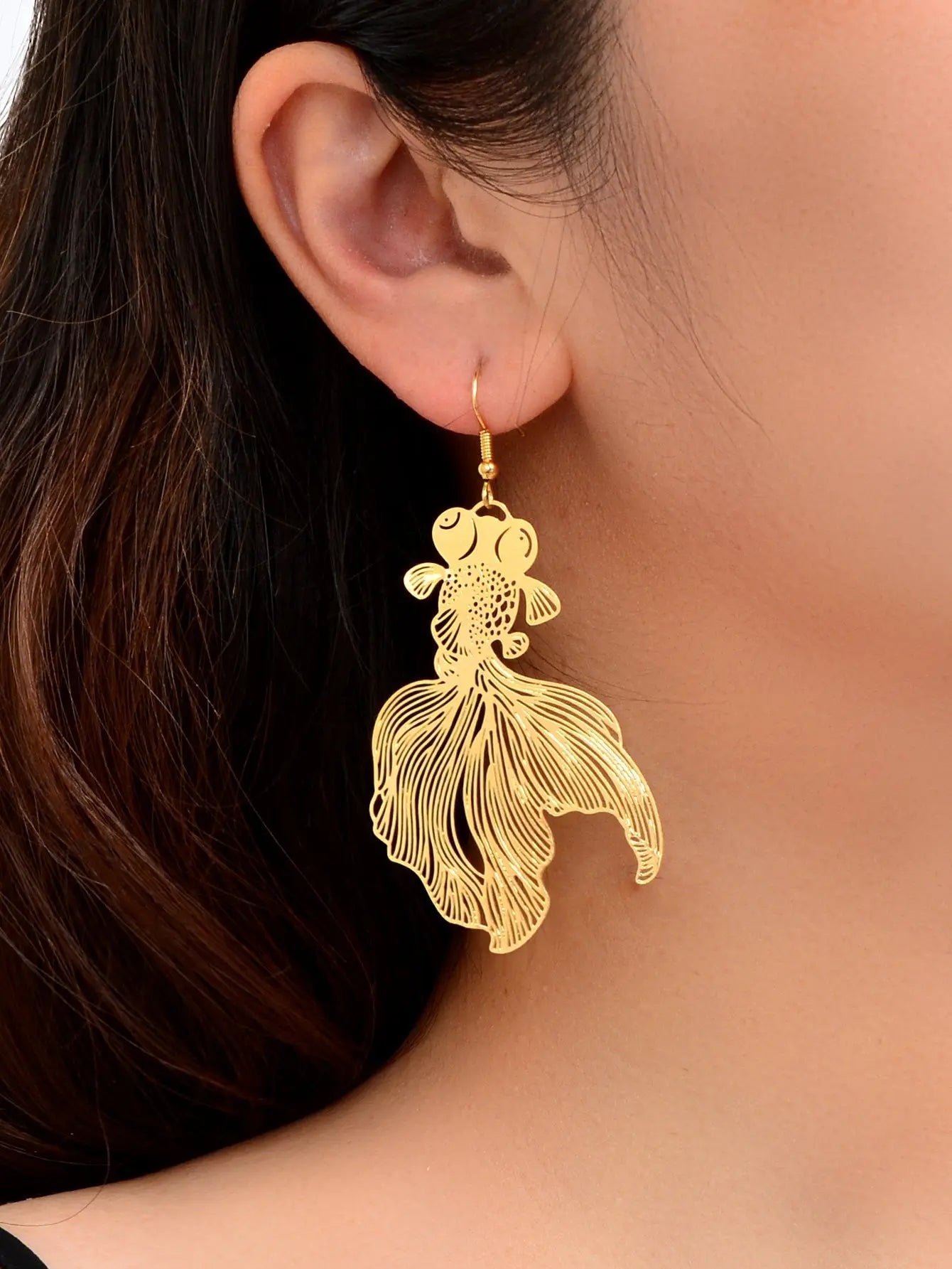 AU Stock Lovely Goldfish Shape Drop Dangle Earrings Hollow Fish Party Jewellery Feelontop Jewellery