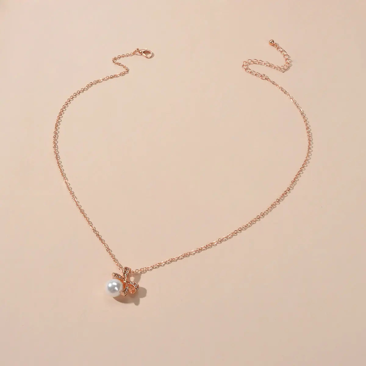 Anniversary Wedding Jewellery Rhinestone Rosegold Chain Pearl Bowknot Necklace Feelontop Jewellery