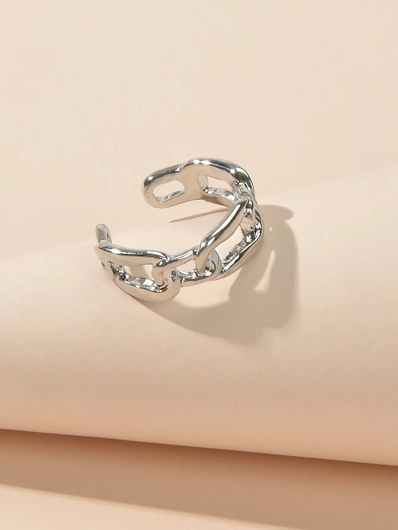Minimalist Jewelry Metal Lock Chain Design Open Cuff Finger Trendy Ring AU Stock Feelontop Jewellery