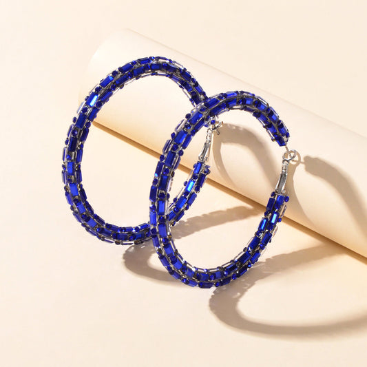 Glorious Sparkly Shiny Blue Crystal Hoops Earrings Gorgeous Holiday Jewellery Feelontop Jewellery