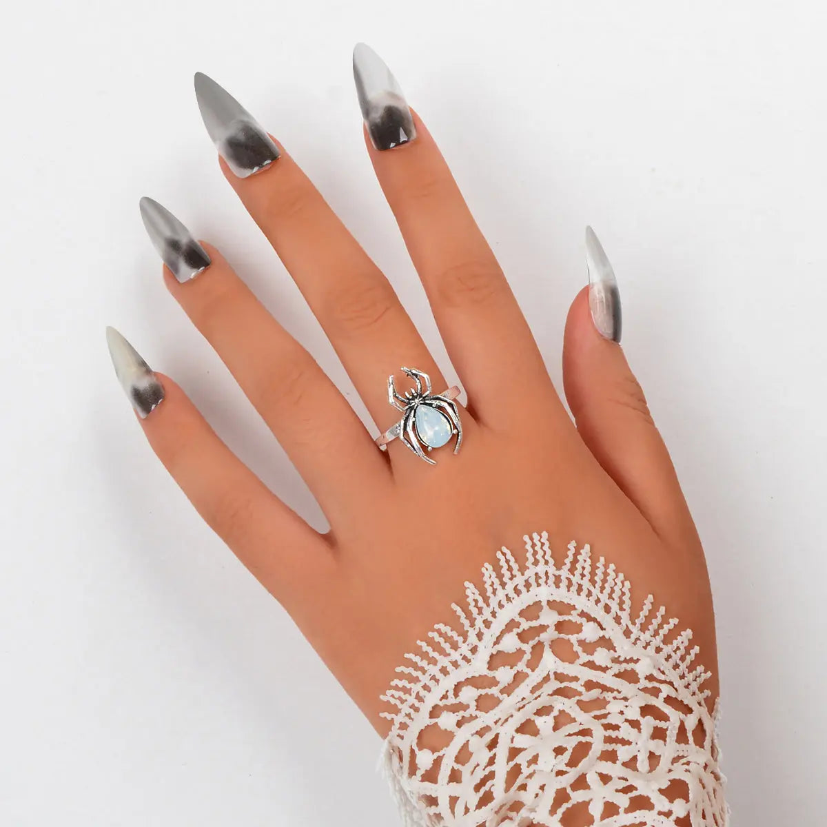 Vintage Silver Spider Open-Ended Ring with Diamond Accents Embrace Retro Jewelry Feelontop Jewellery