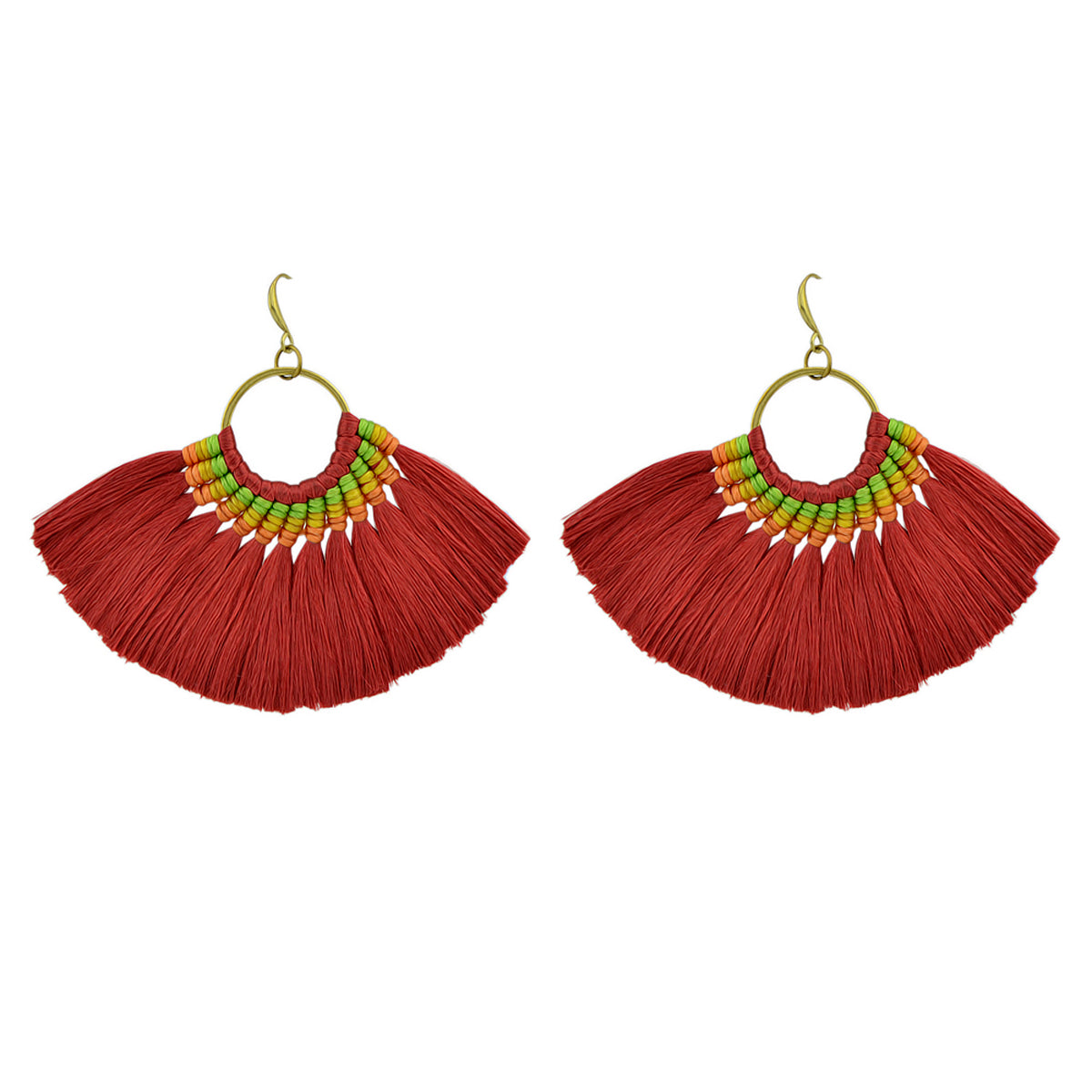 Ethnic Traditional Jewellery Colorful Tassel Fan Shape Dangle Bohemian Earrings Feelontop Jewellery