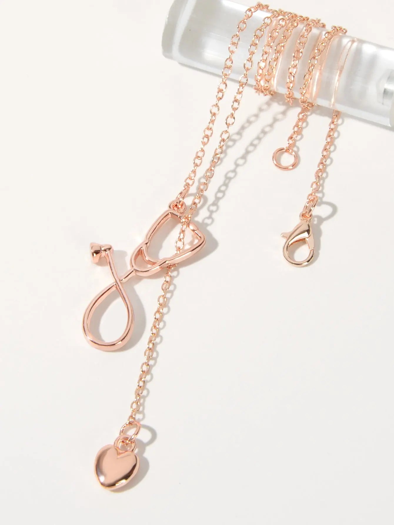Minimalist Jewelry Trendy Gold Silver Stethoscope Heart Pendant Y shape Necklace Feelontop Jewellery