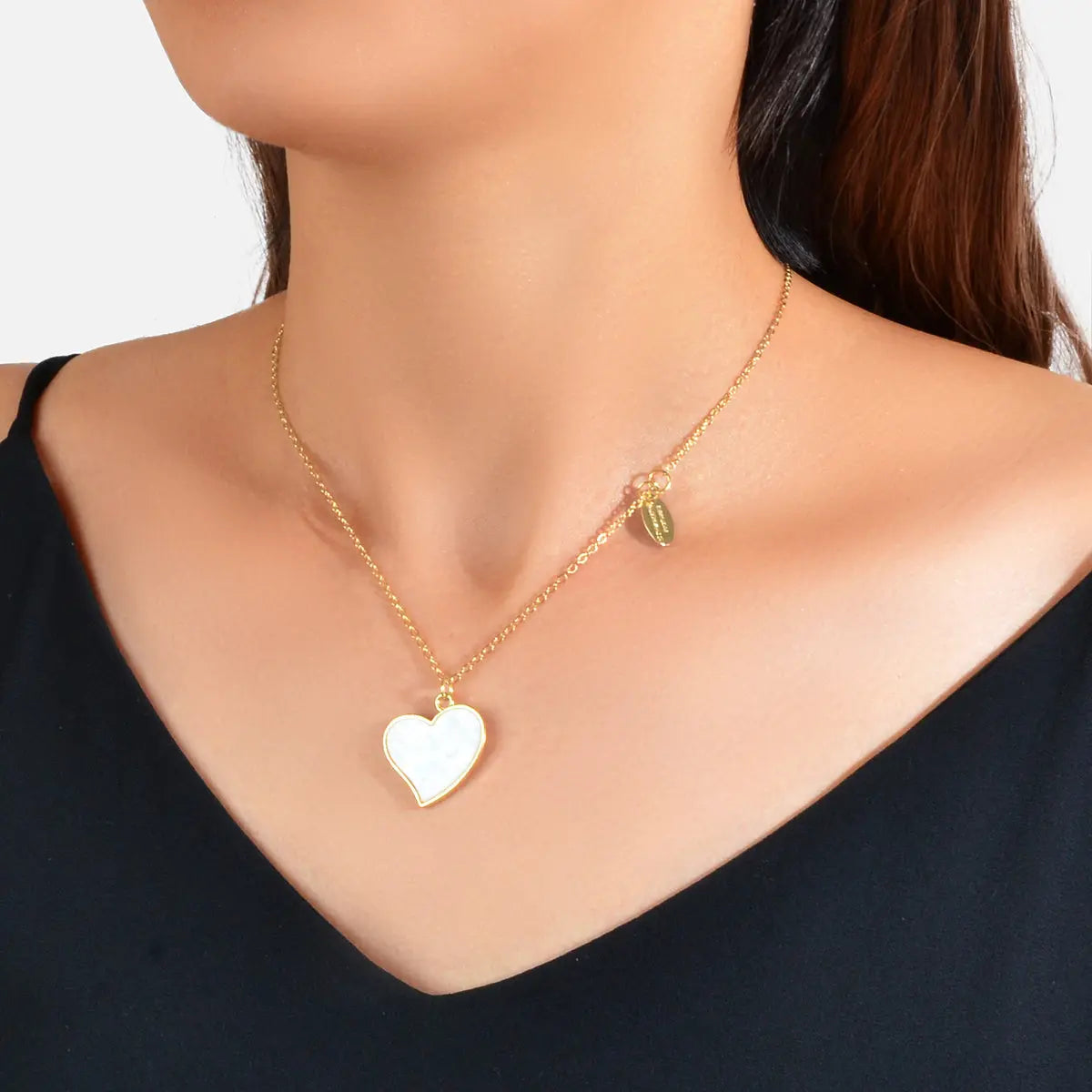 Ladies Jewellery Gold Chain Geometric Charm White Eanmel Heart Pendant Necklace Feelontop Jewellery