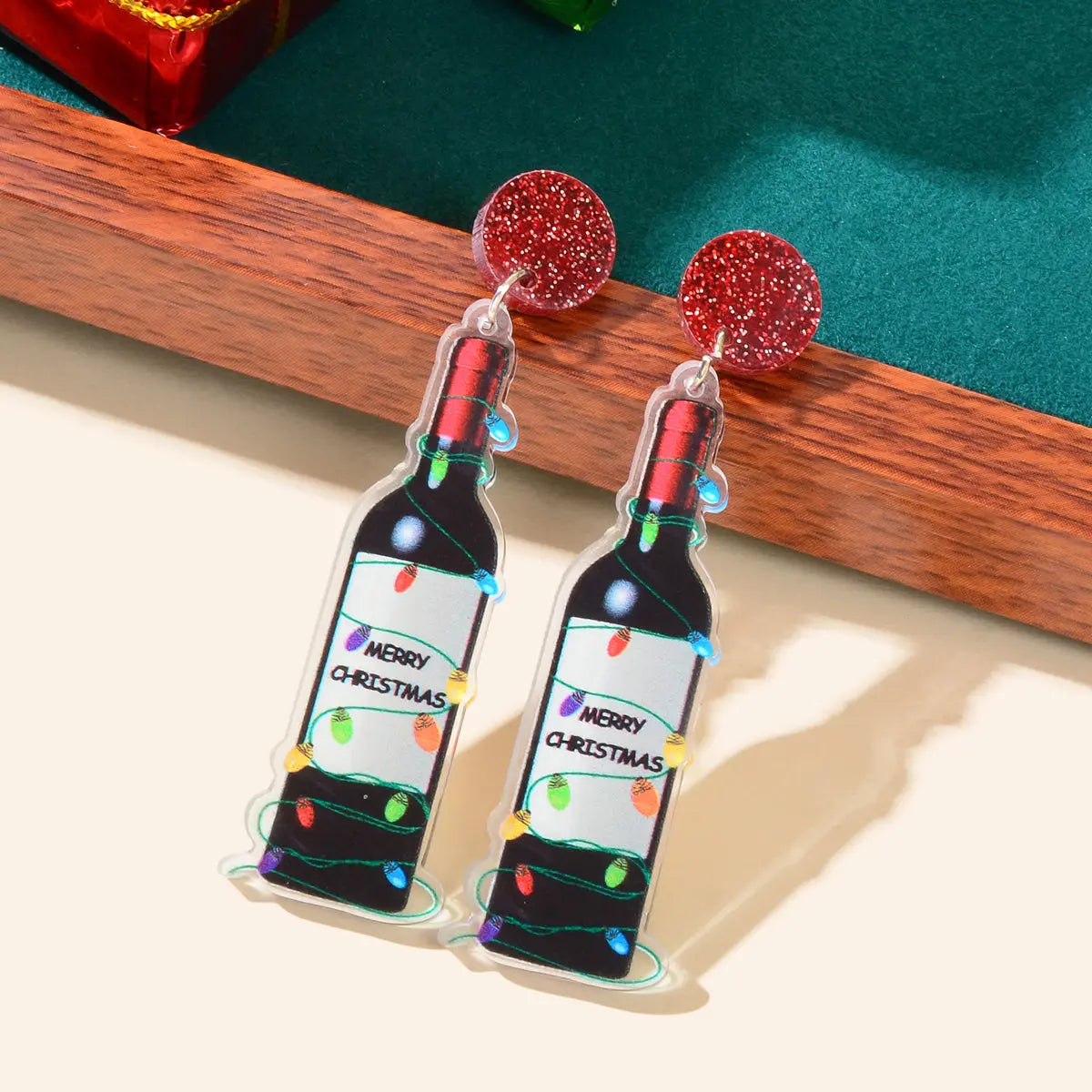 Merry Christmas Festival Jewelry Acrylic Light String Twine Wine Bottle Earrings Feelontop Jewellery