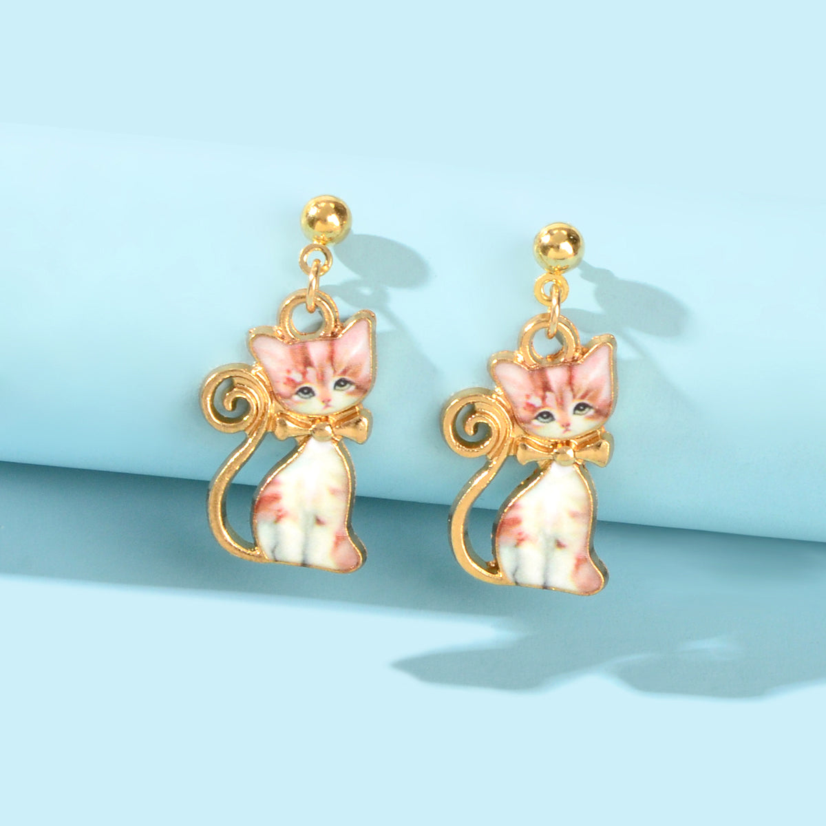 Pink Enamel Aesthetic Funny Cartoon Kitten Drop Dangling Cat Animal Earrings Feelontop Jewellery