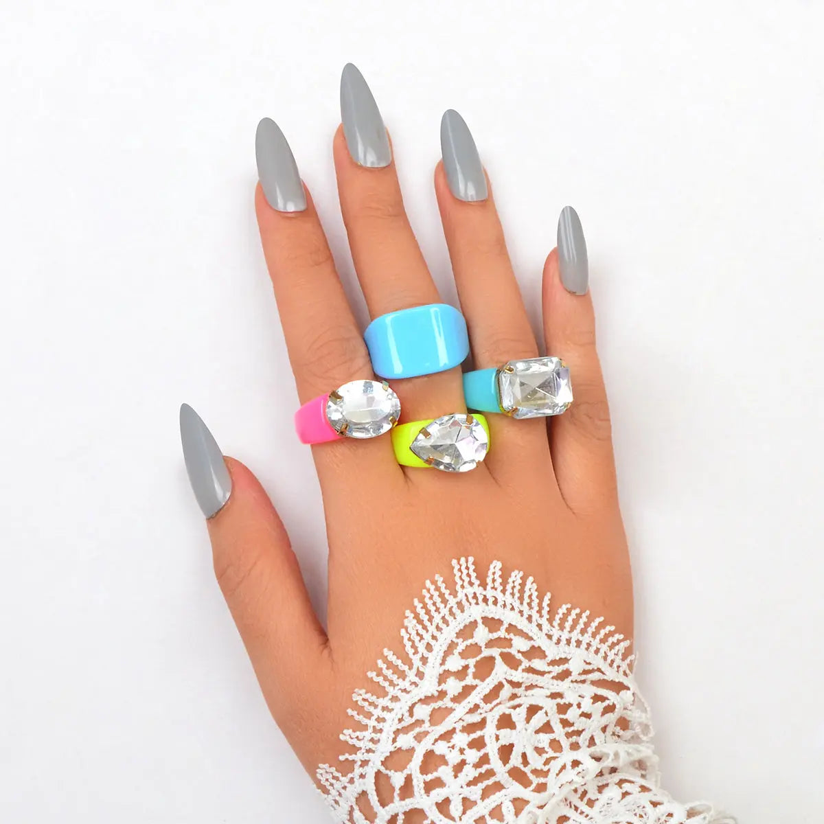 4pcs/set Multi Colour Stunning Big Stone Finger Rings Fashion Women Jewelry Gift Feelontop Jewellery