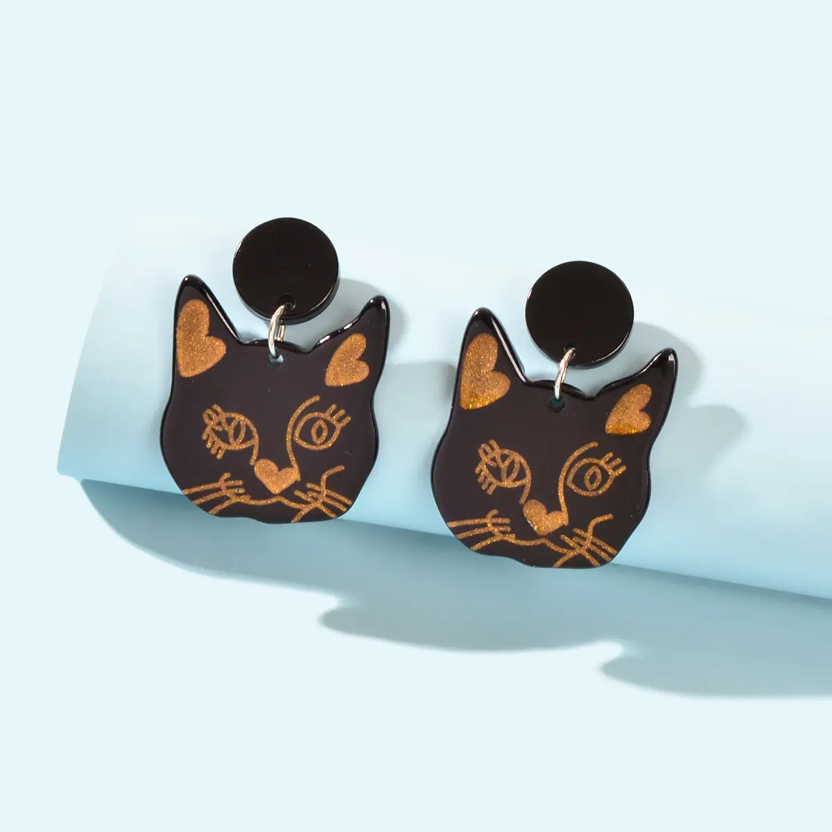 Party Jewellery Gift Black Beige Acrylic Dangle Cute Animal Cartoon Cat Earrings Feelontop Jewellery