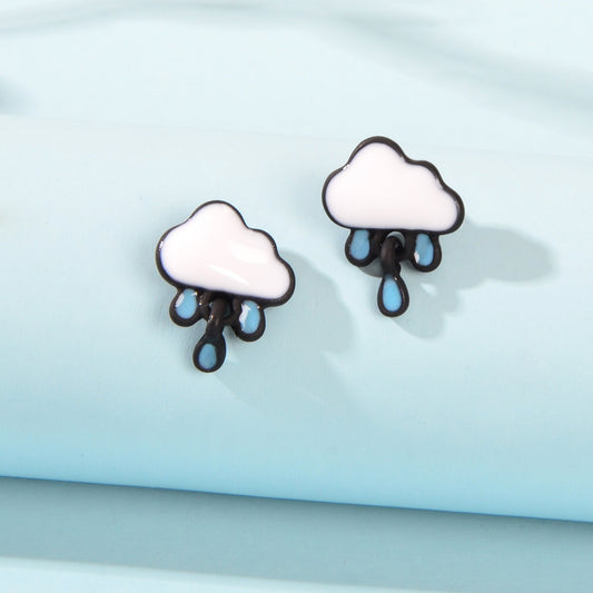 Enamel Alloy Cute White Cloud Blue Raindrop Stud Earrings Cartoon Jewellery Gift Feelontop Jewellery