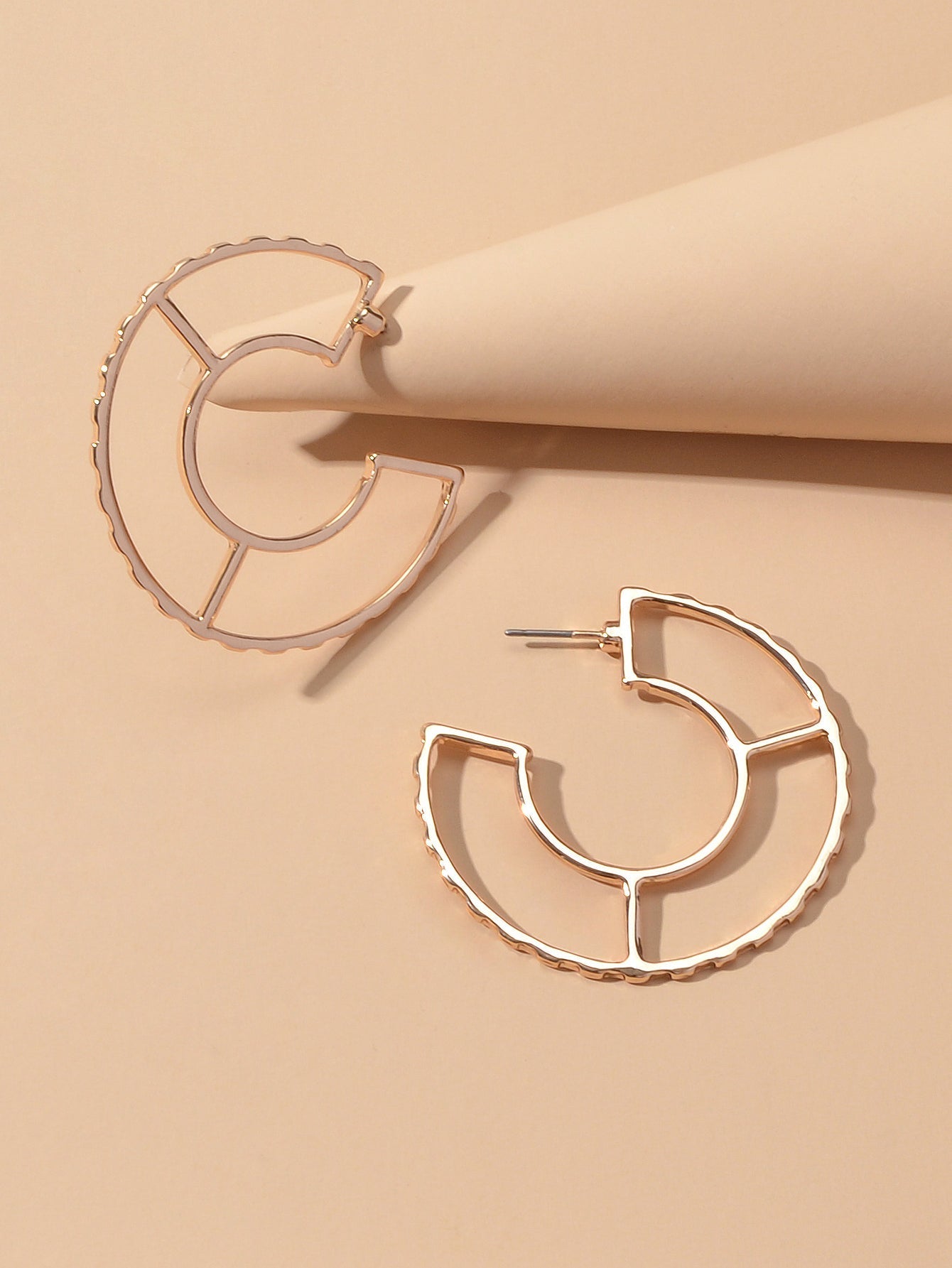 Party Decoration Gold Metal Hollow Personality Stud Hoop Huggie Pierced Earrings Feelontop Jewellery