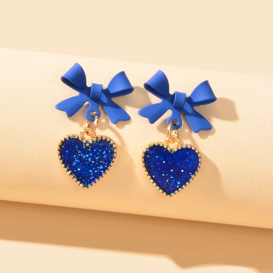 Romantic Blue Bow Heart Dangle Earrings Valentine's Day Love Girl Gift Jewellery Feelontop Jewellery