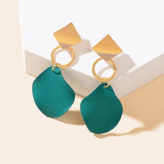 Elegant Gold Sqaure Circle Geometric Dark Green Charm Dangle Party Stud Earrings Feelontop Jewellery