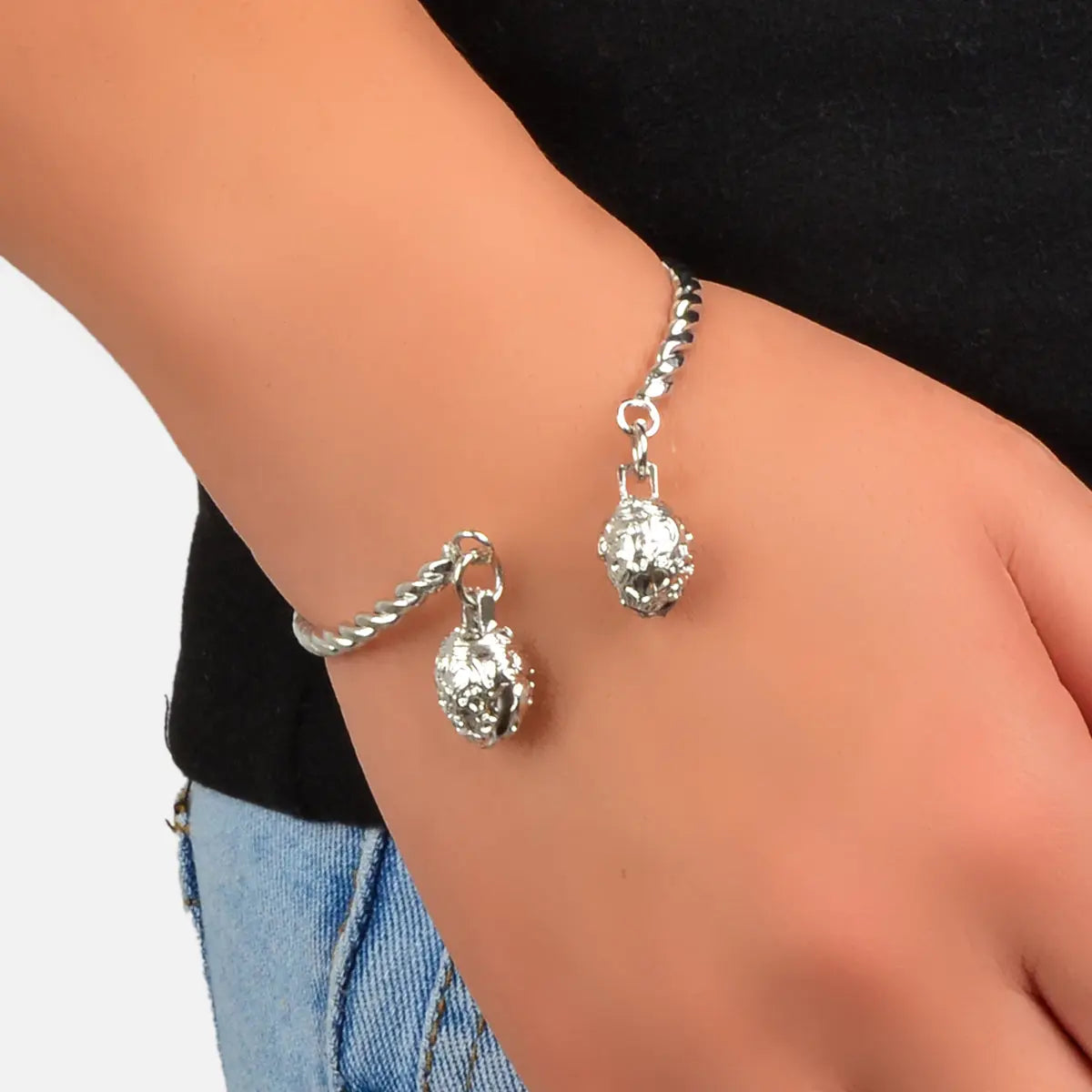 Statement Wedding Party Silver Open Cuff Wrap Bangle Band Bell Charm Bracelet Feelontop Jewellery