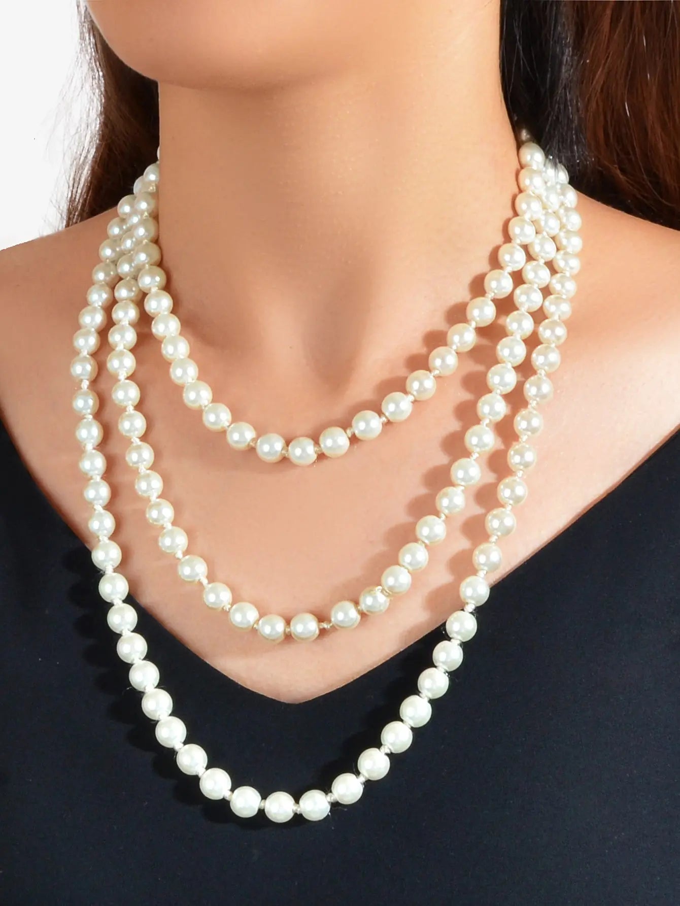 Luxurious Triple Layered White Pearl Statement Necklace Elegant Chunky Necklace Feelontop Jewellery