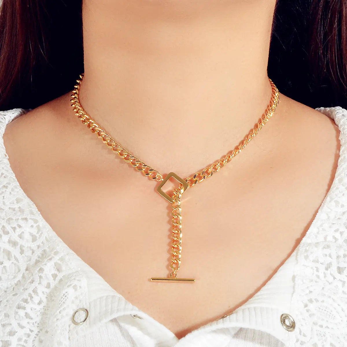 Punk Statment Jewelry Crude Y Lariat Chain Minimalist Square Collar Necklace Feelontop Jewellery