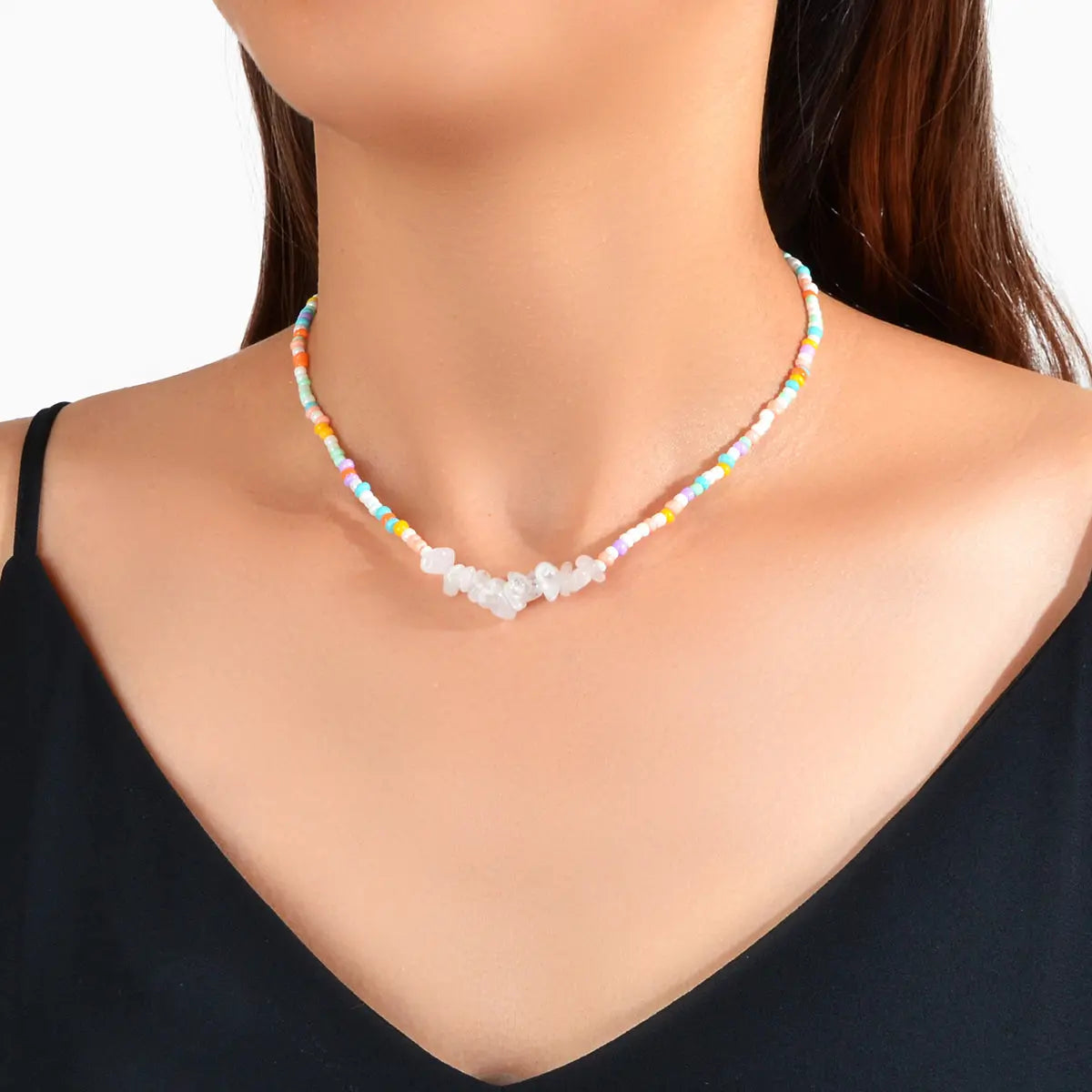 Boho Jewellery Handmade Beads Chain Irregular Transparent Resin Collar Necklace Feelontop Jewellery