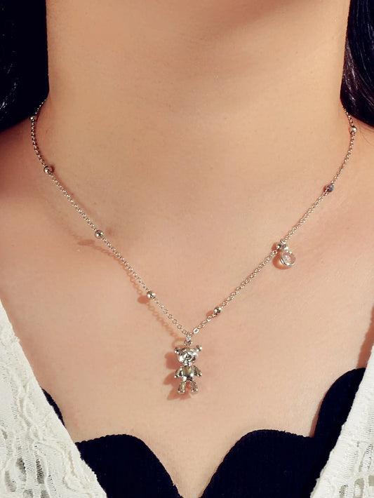 Lovely Female Jewellery Long Gold Chain Bear Pendant Necklace Trendy Accessories Feelontop Jewellery