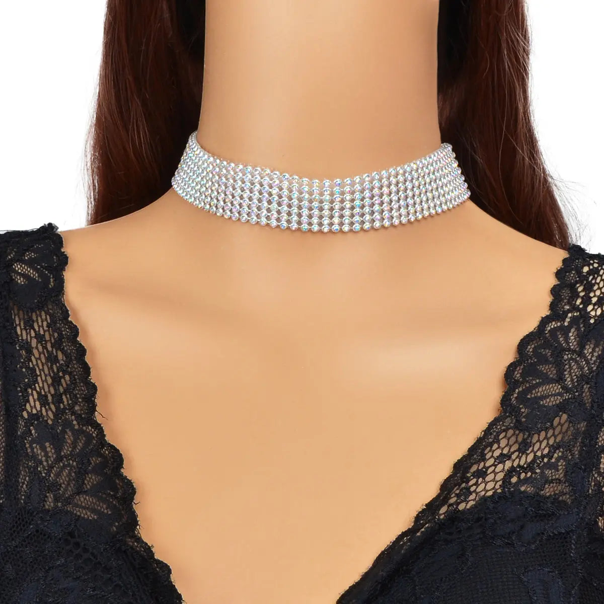 Sparkly Silver Wide Rhinestone Choker Necklace Festival Collar Neck Jewellery Feelontop Jewellery