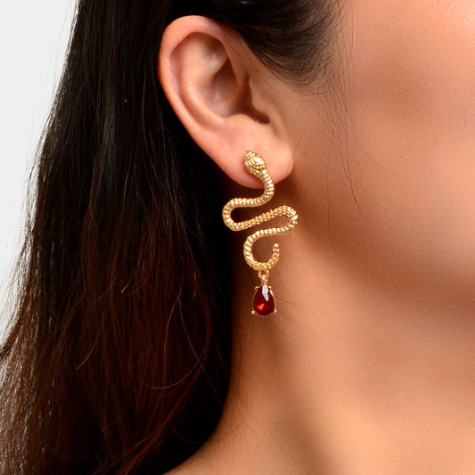 Snake Drop Earrings Dangle Big Green Rhinestone Emerald Charm Stud Punk Jewelry Feelontop Jewellery