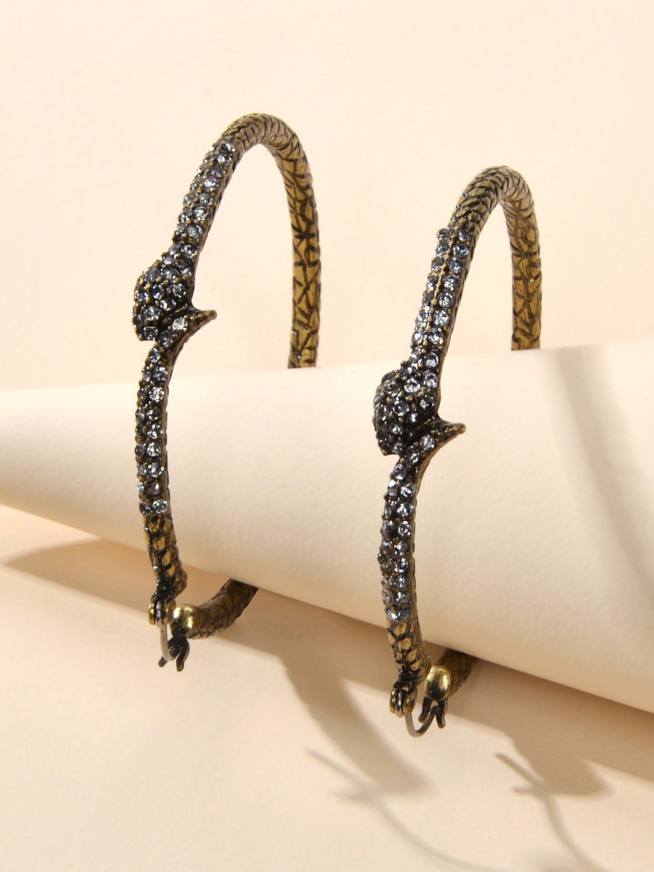 Punk Vintage Rhinestone Antique Gold Snake Big Hoop Earrings Hip Hop Jewellery Feelontop Jewellery