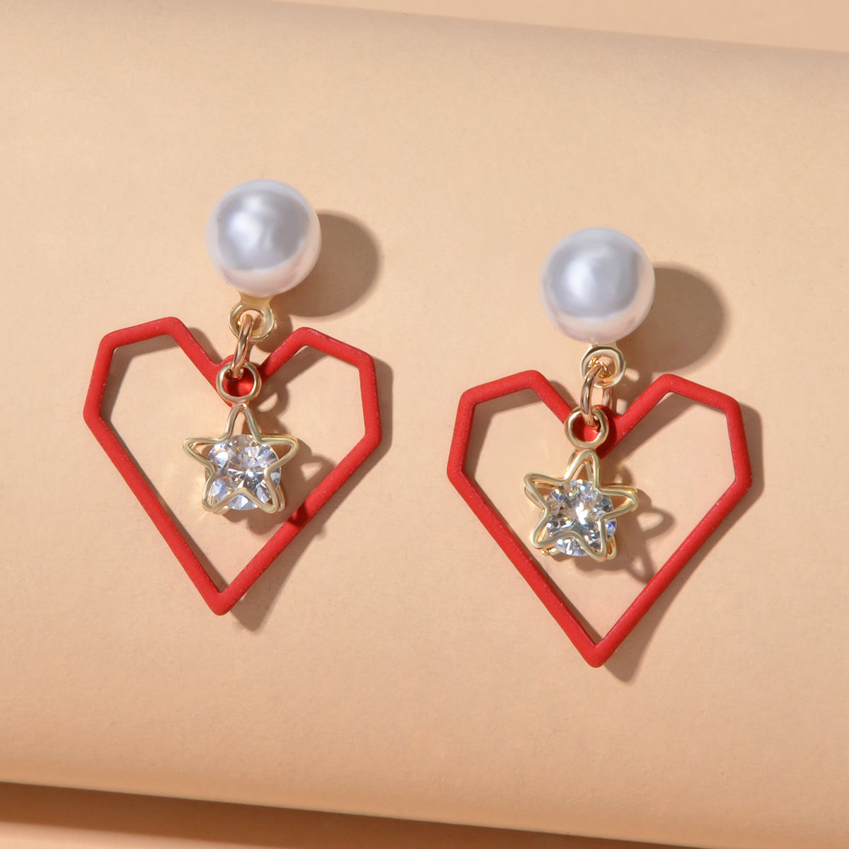 Love Gift for Women Girls Rhinestone Pearl Decor Gold Star Heart Dangle Earrings Feelontop Jewellery