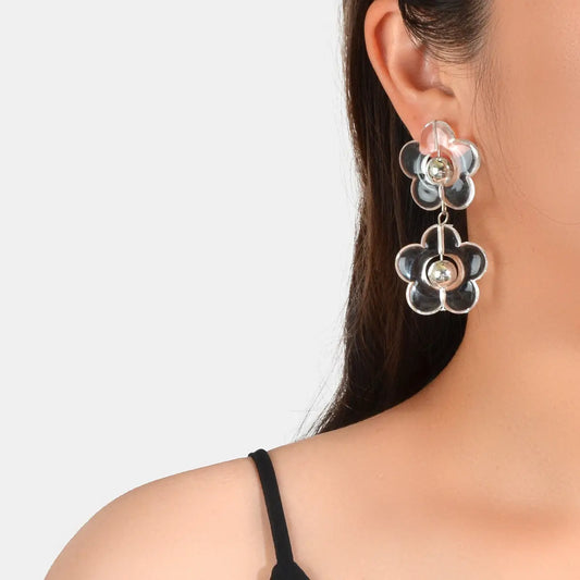 Transparent Flower Chunky Resin Acrylic Big Statement Pierced Earrings for Party Feelontop Jewellery