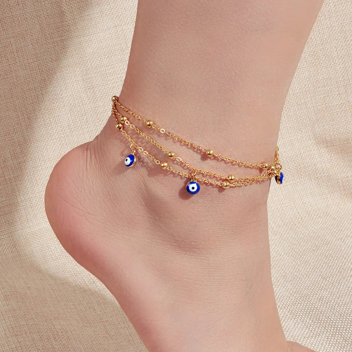Eye Charm Beads Anklet Adjustable Beach Layered Ankle Gold Foot Chain Jewellery Feelontop Jewellery
