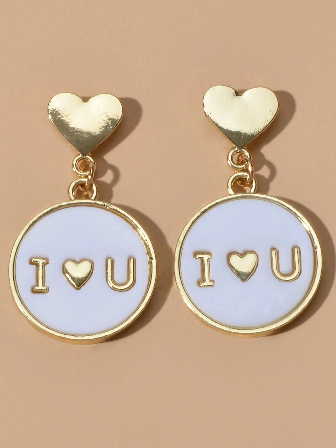 Ladies Jewellery Gold Heart I LOVE YOU Round Dangle Earrings Women Dainty Gifts Feelontop Jewellery