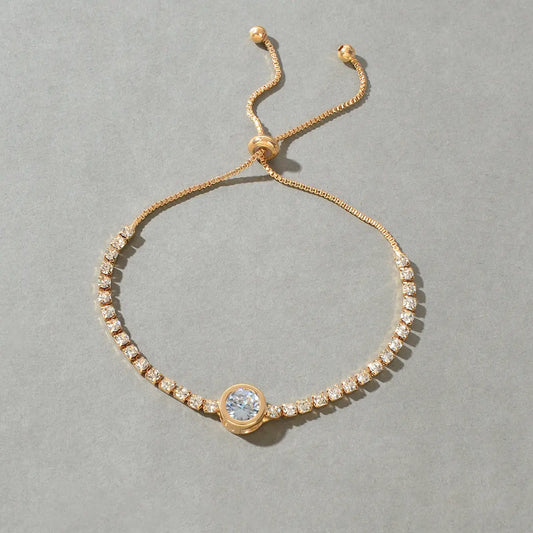 Luxurious Rhinestone Decor Sliding Chain Adjustable Women Wedding Party Bracelet Feelontop Jewellery