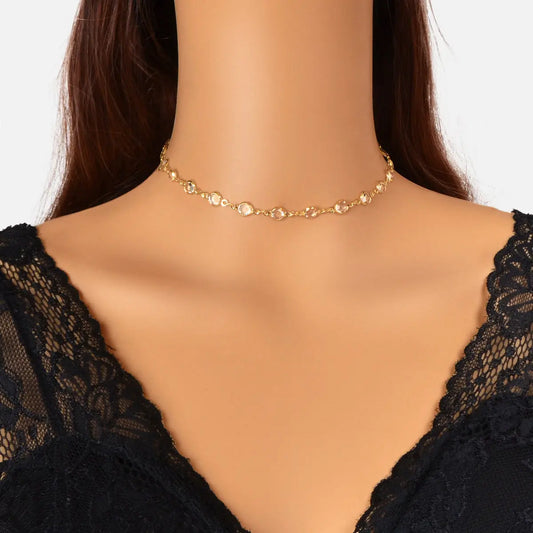 Gold Acrylic Beads Chain Link Choker Short Necklace for Women Designer Jewellery Feelontop Jewellery