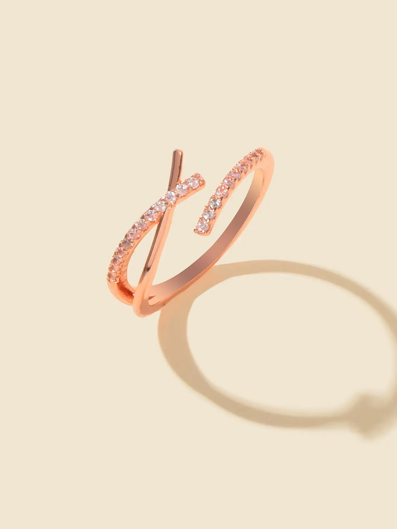 Sparkling Rhinestone Rosegold Cross Band Ring for Women Engagement Wedding Gift Feelontop Jewellery