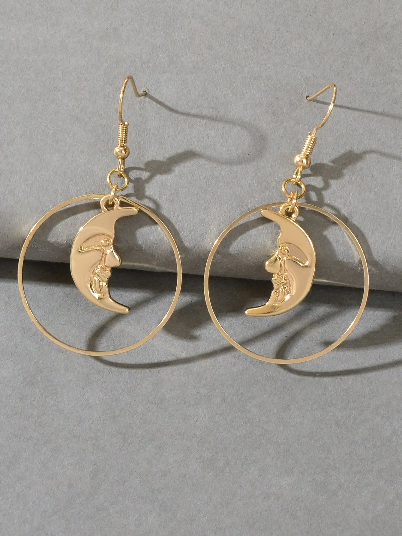 Gold Circle Moon Charm Dangle Earrings Minimalist Party Accessories Jewellery Feelontop Jewellery