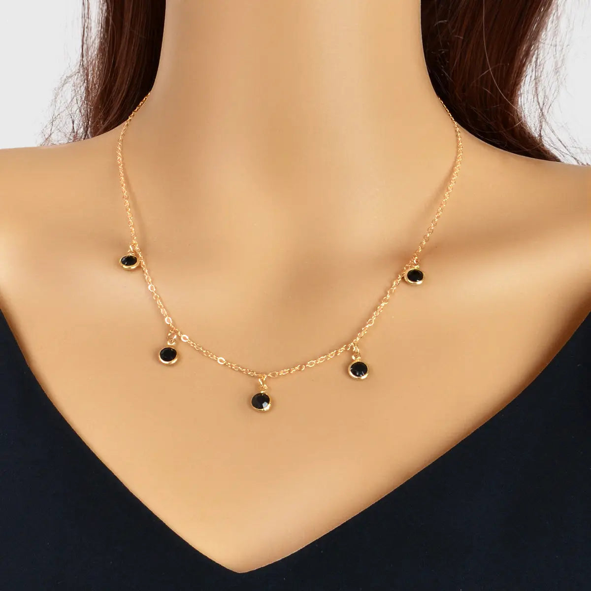 Fashion Party Accessories Gold Chain Black Beaded Charm Clavicle Collar Necklace Feelontop Jewellery
