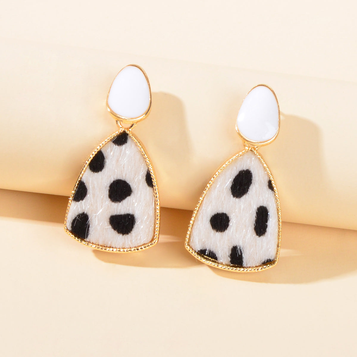 Cow Spot Pattern Geometric Girls Statement Hypoallergenic Pierced Gift Earrings Feelontop Jewellery