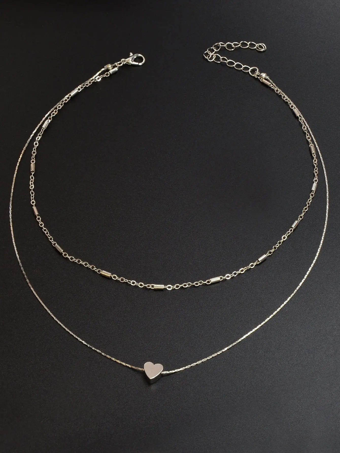 Minimalist Chic Double layer Silver Chain Heart Pendant Clavicle Party Necklace Feelontop Jewellery