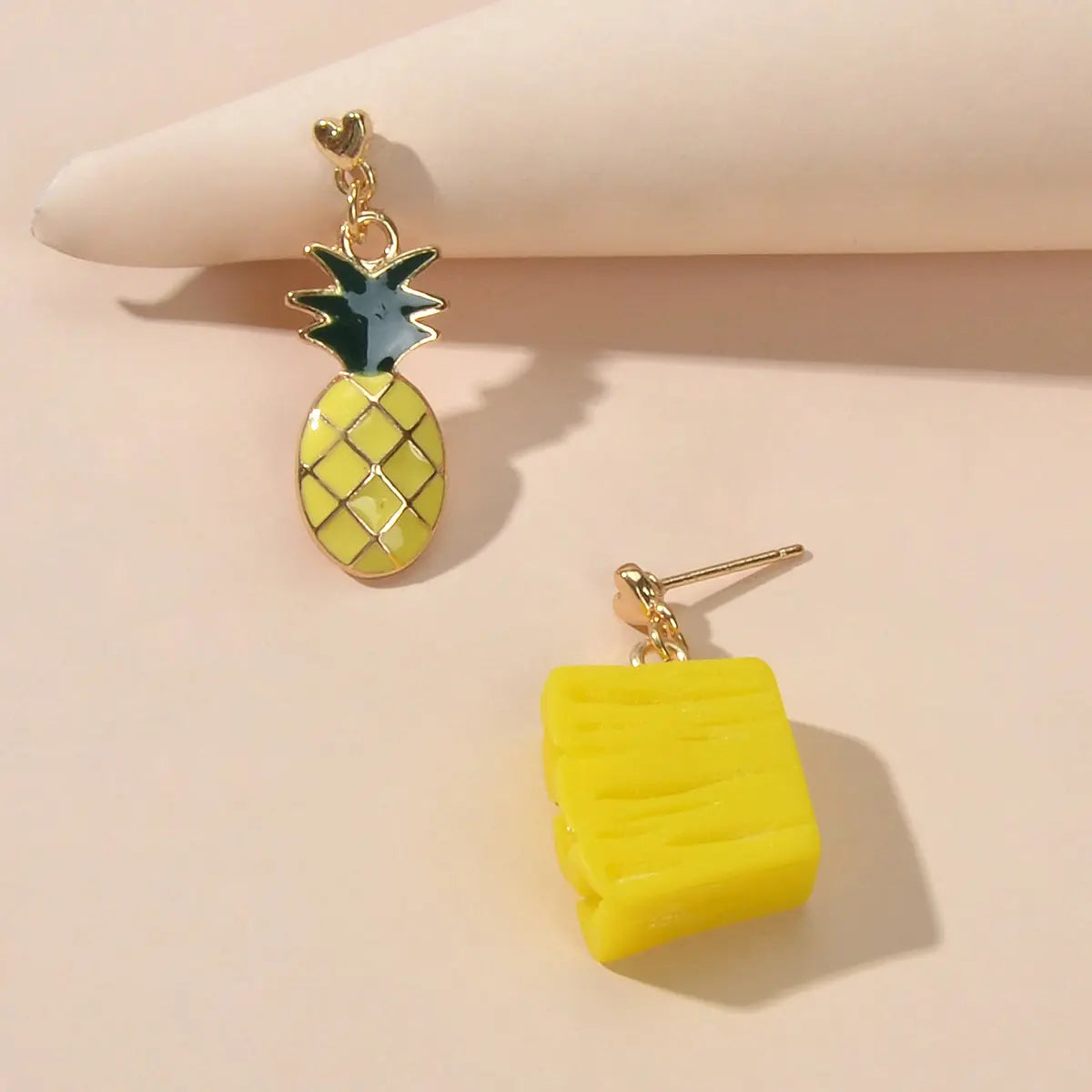 Creative Enamel Yellow Resin Pineapple Asymmetric Fruit Pierced Earrings Gift Feelontop Jewellery