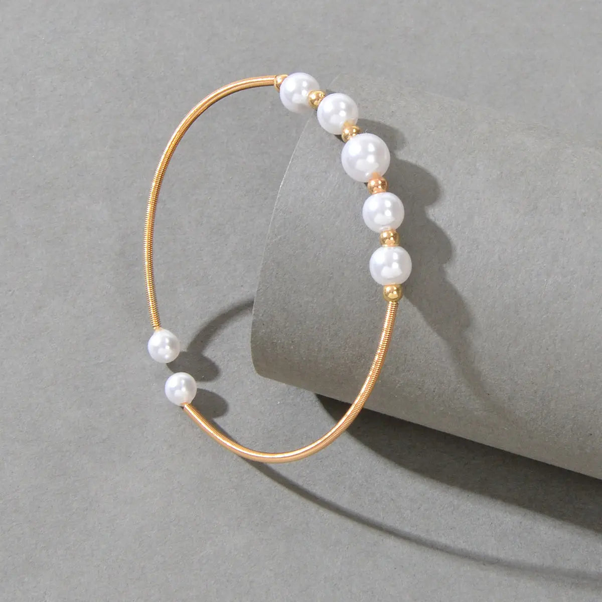 Women Delicate Pearl Decor Cuff Bangle Gold Plated Jewellery Classic Bracelet Feelontop Jewellery