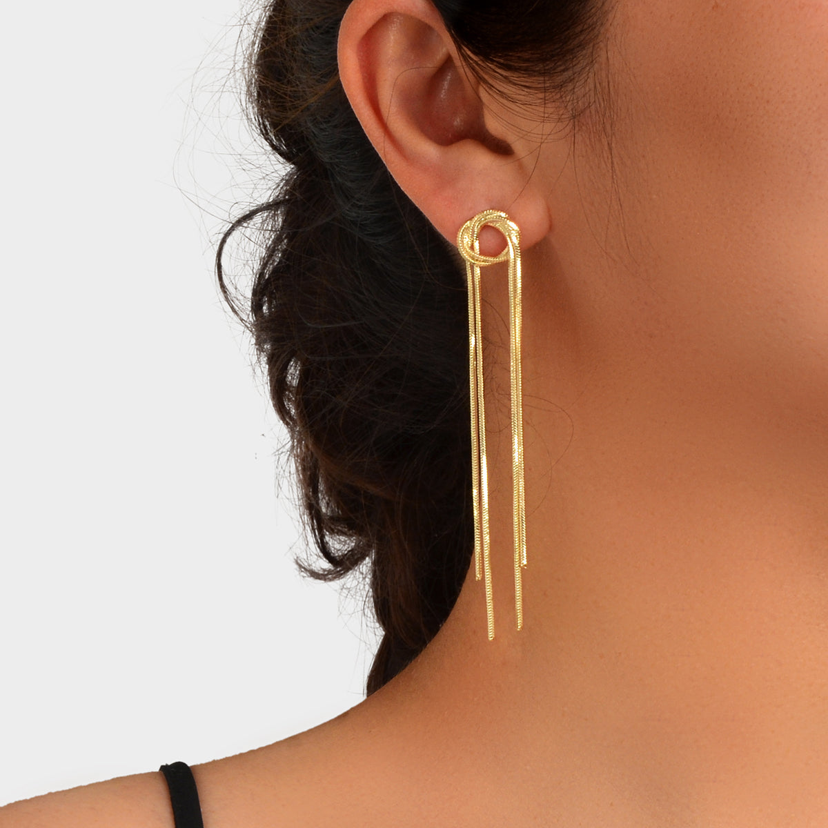 Elegant Chic Long Gold Chain Tassel Dangle Elements Minimalist Earrings Ear Line Feelontop Jewellery