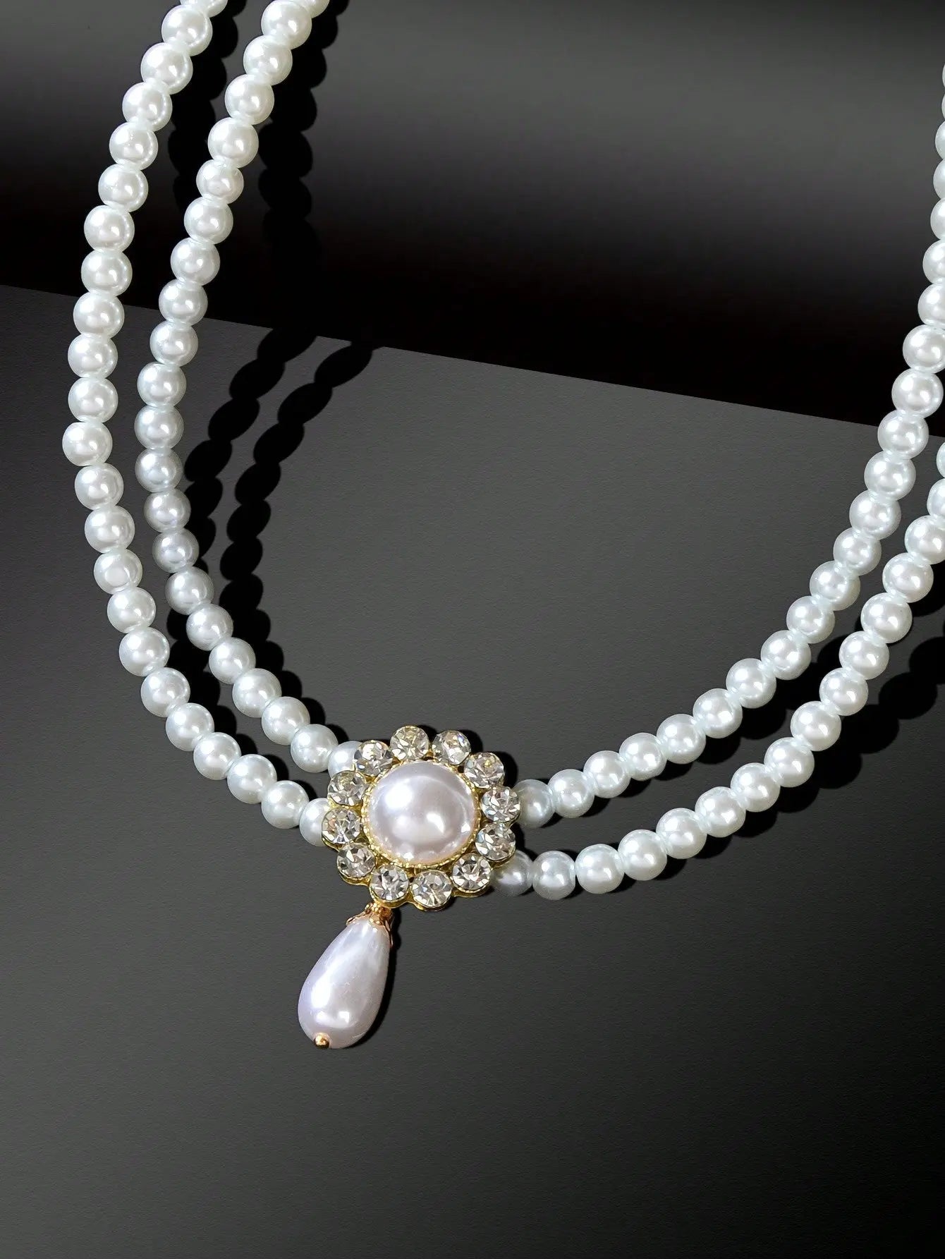 Elegant Double-Layered White Pearl Necklace Classic Jewelry Feelontop Jewellery