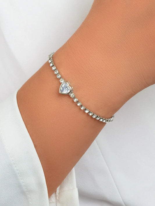 Anniversary Jewellery Shining Luxury Rhinestone Heart Adjustable Tennis Bracelet Feelontop Jewellery