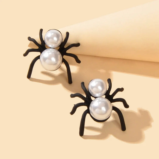 Faux Pearl Black Spider Stud Earrings Girls Costume Party Exaggeration Accessory Feelontop Jewellery