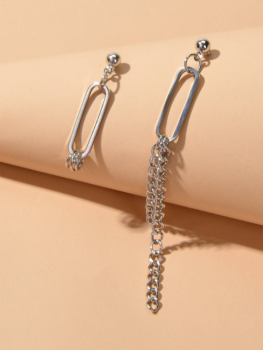 Asymmetric Jewellery Trendy Chain Dangle Pendant Punk Statement Women Earrings Feelontop Jewellery