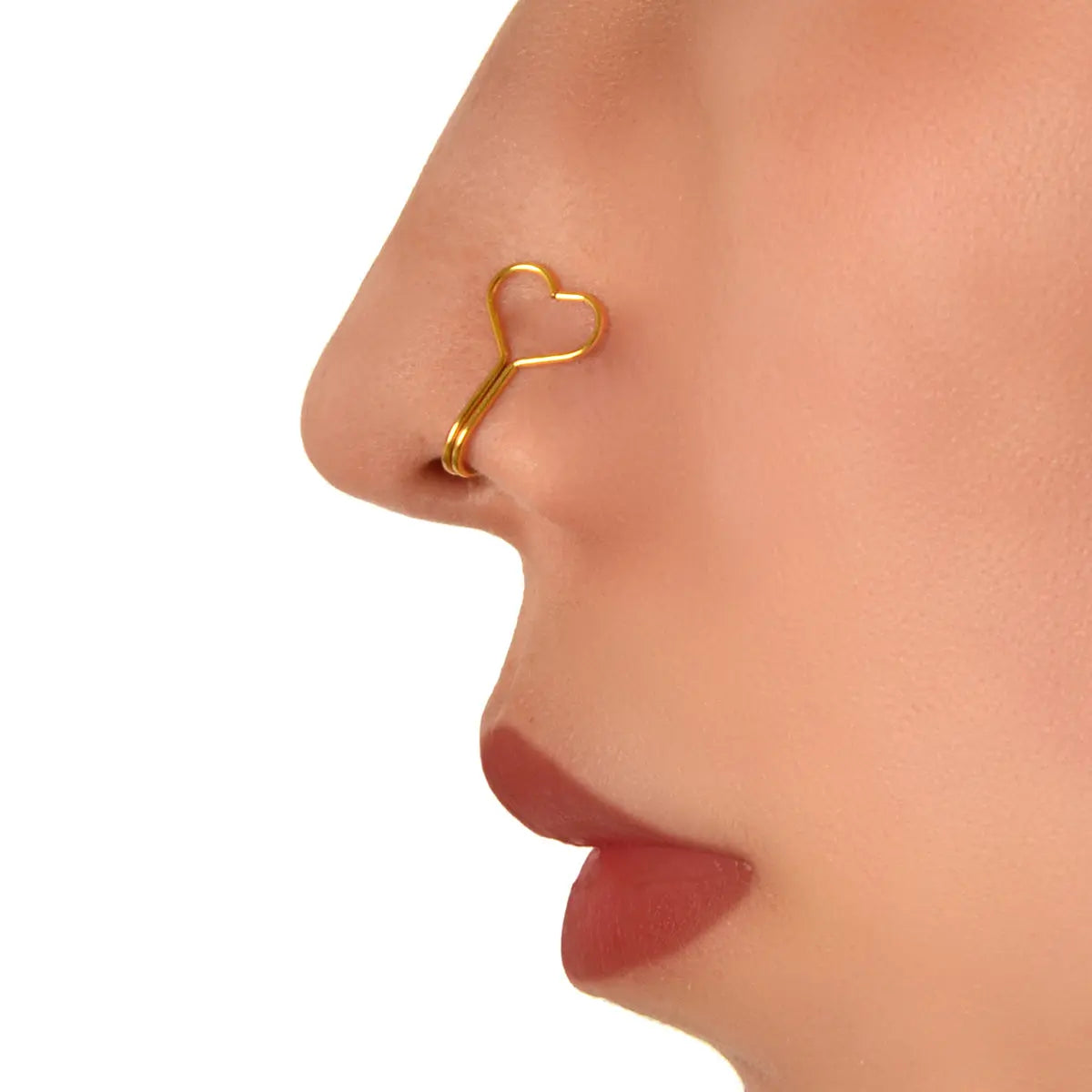 1pc Faux Lip Ear Nose Gold Metal Heart Shape Non Piercing Clip On Nose Hoop Ring Feelontop Jewellery