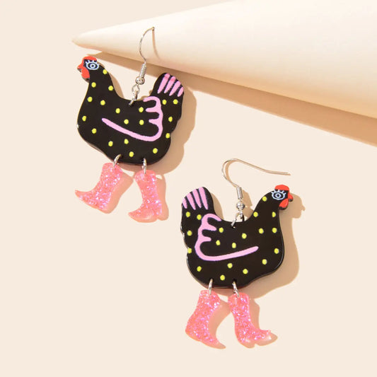 Cute Design Hen with Boot Dangle Lightweight Acrylic Chicken Earrings Party Gift Feelontop Jewellery